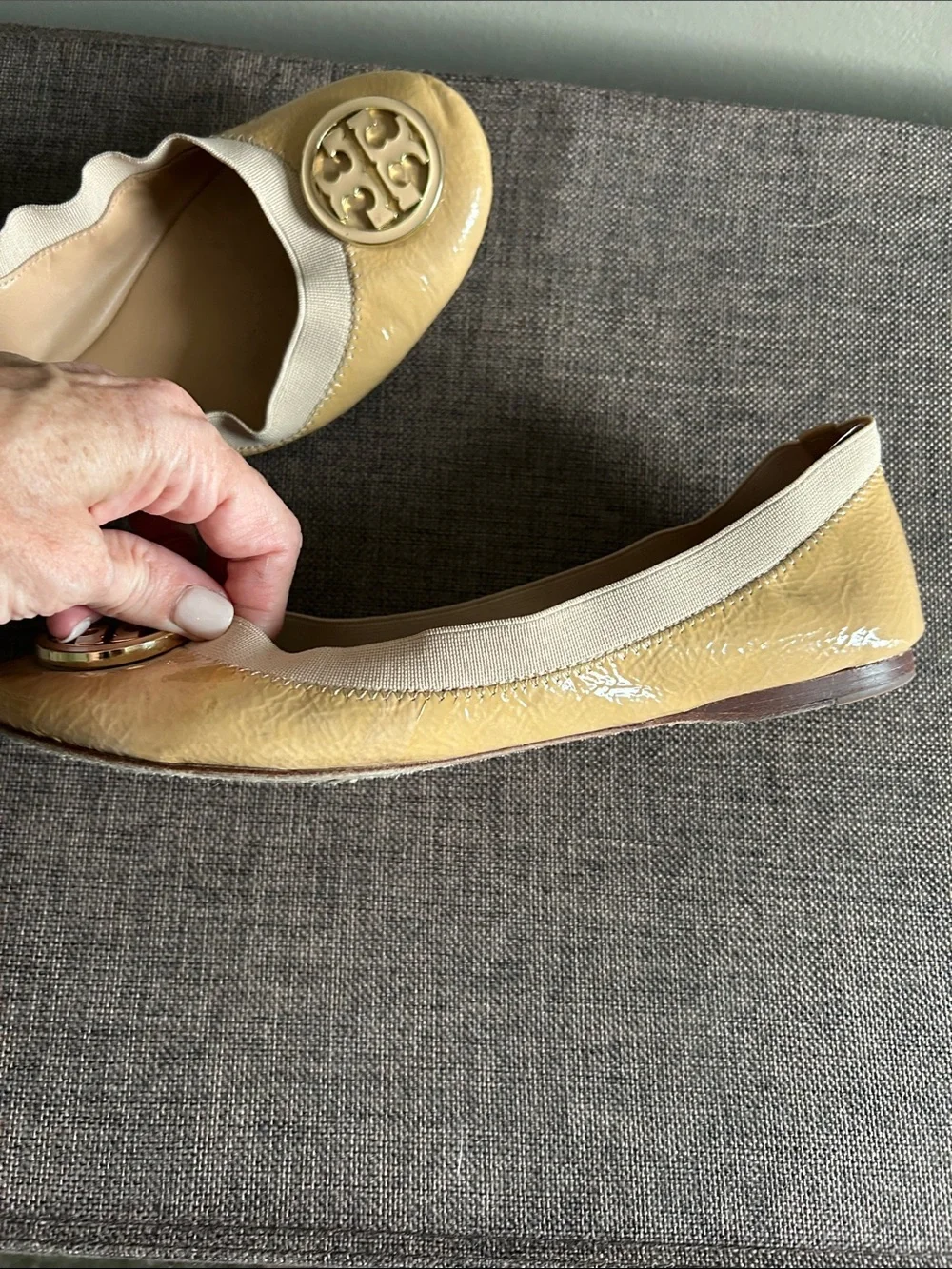 Tory Burch Yellow Patent Leather Logo Ballet Flats